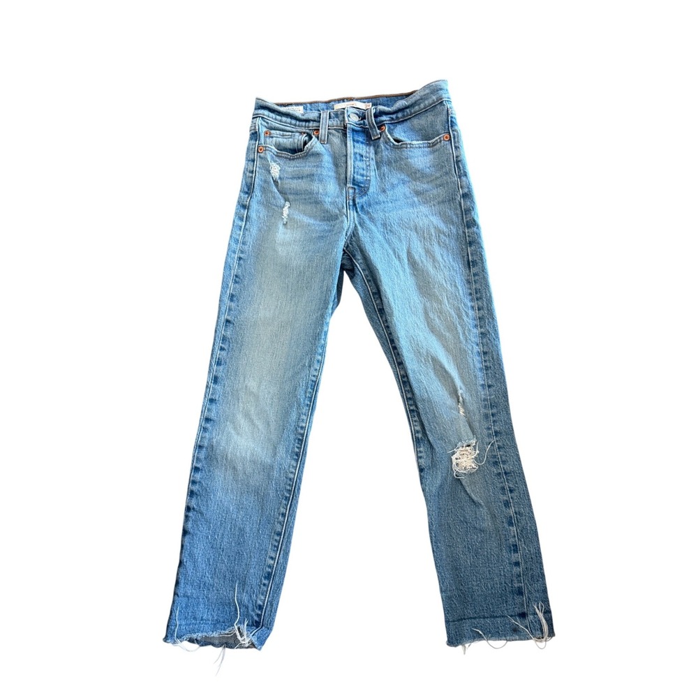 Levi's Premium Wedgie Straight Jeans Light Wash Distressed Denim Pants Size 24